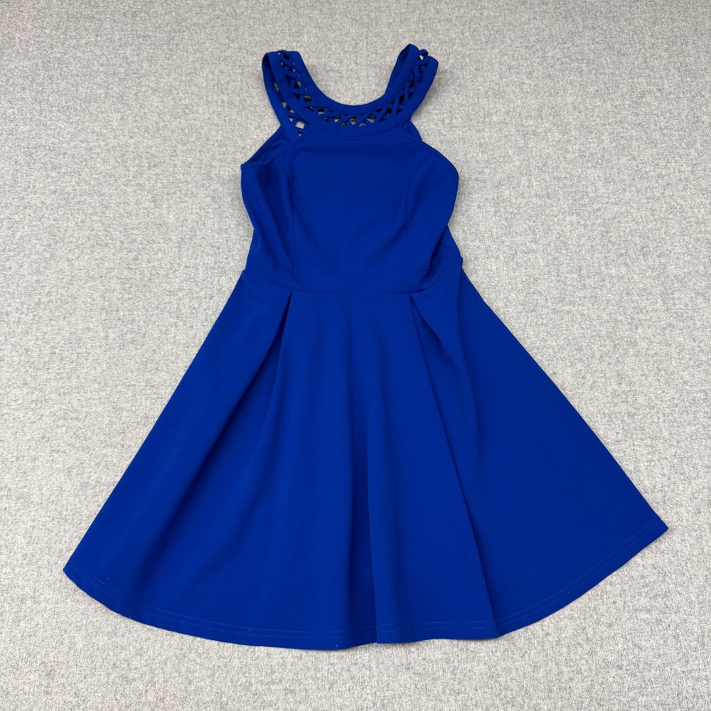 Windsor Skater Dress Small Royal Blue Lattice Cage Neckline Fit & Flare PD757